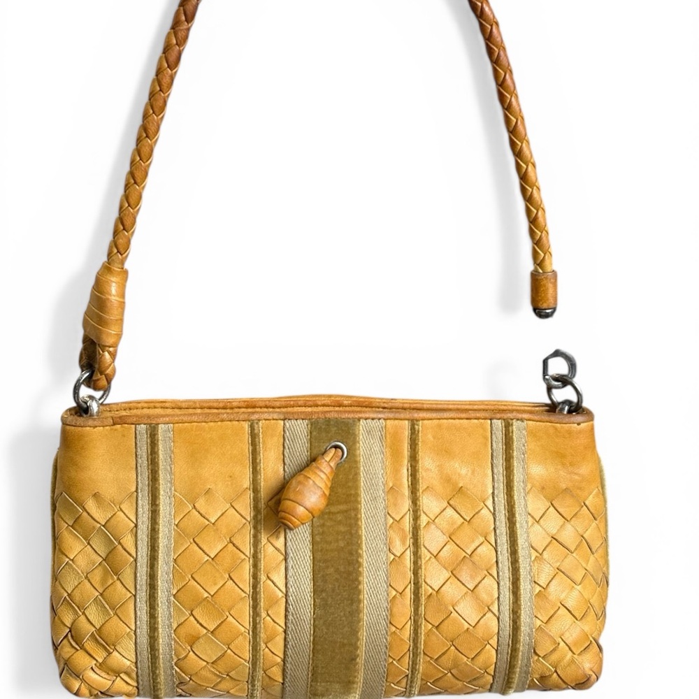 Vintage Bottega Veneta Interaccio Tan Woven Leather Shoulder Bag - Picture 2 of 16